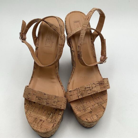 FOREVER 21 Women's Beige Cork Platform Wedge Sandals Size 8.5 - Picture 2 of 13